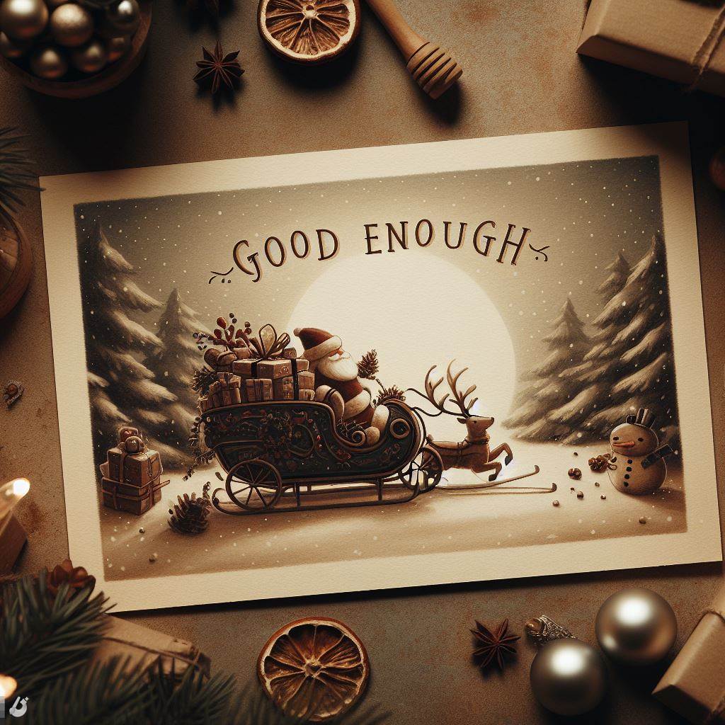Julkort med texten "Good enough".